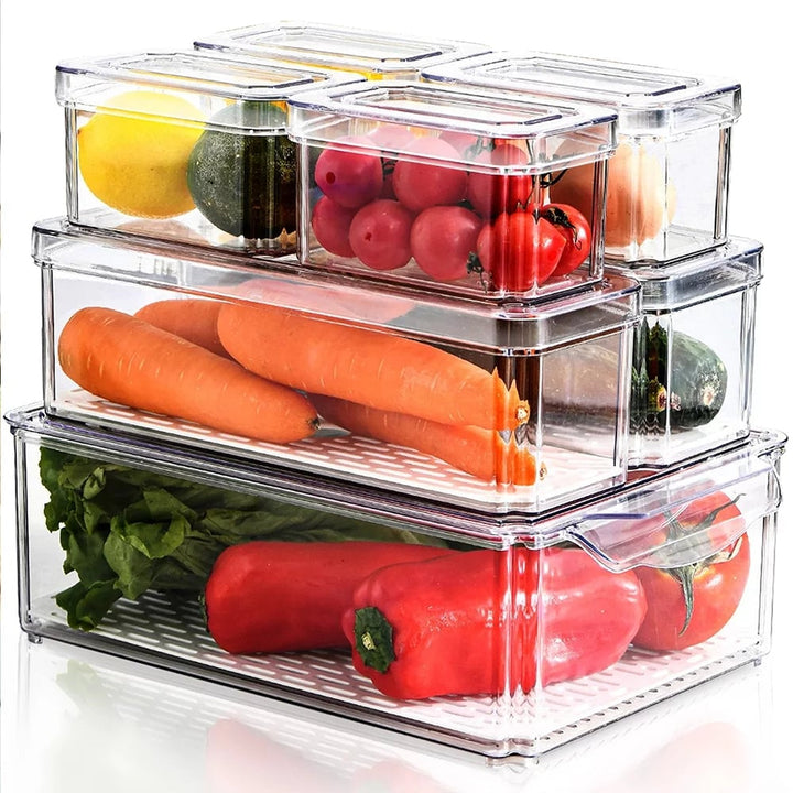 "7-Piece Stackable Fridge Organizer Set with Lids - Clear Plastic Bins for Refrigerator Storage Pantry Organization - Image 10