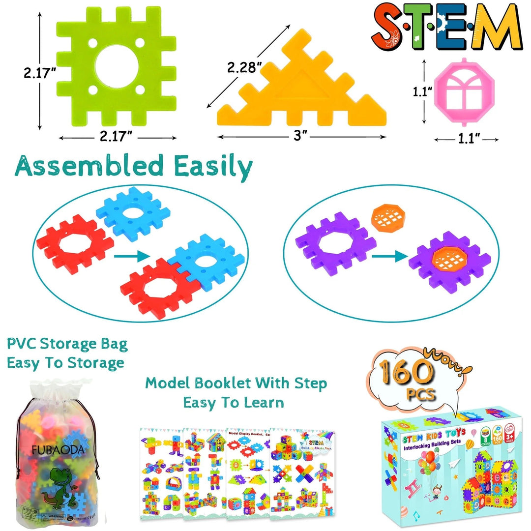 160-Piece Tiles Building Blocks Set 3D Tiles for Kids Boys Girls Educational Playset STEM Toys for Toddlers Image 4