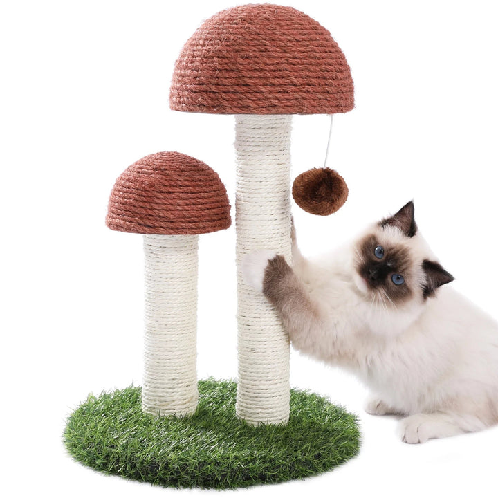 2 Mushrooms Cat Scratching Post 19" Sisal Claw Scratcher for Kittens and Small Cats Brown Image 4