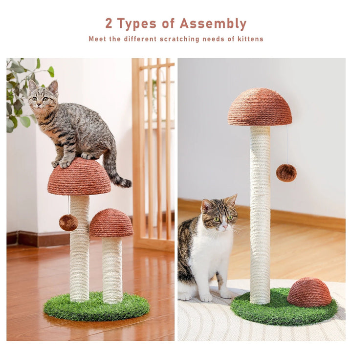 2 Mushrooms Cat Scratching Post 19" Sisal Claw Scratcher for Kittens and Small Cats Brown Image 7