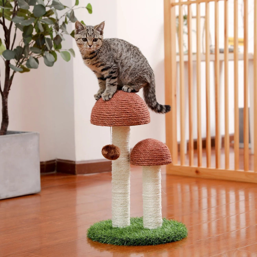 2 Mushrooms Cat Scratching Post 19" Sisal Claw Scratcher for Kittens and Small Cats Brown Image 9