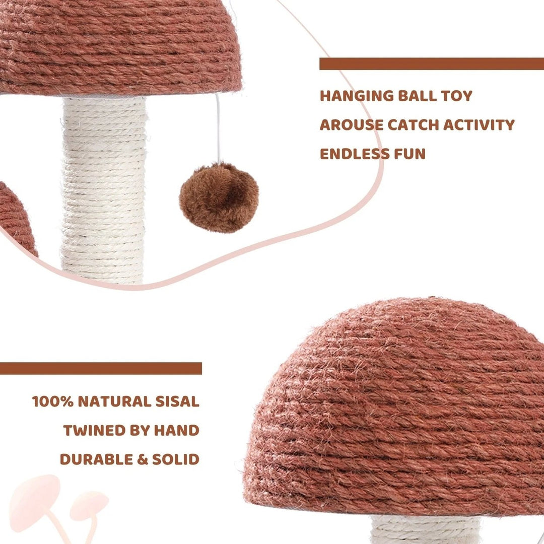 2 Mushrooms Cat Scratching Post 19" Sisal Claw Scratcher for Kittens and Small Cats Brown Image 11