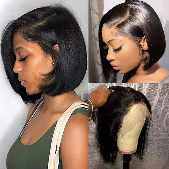 Black Wigs for Women Lace Front Wigs Human Hair Pre Plucked 8Inch Short Straight Bob Wig Image 1