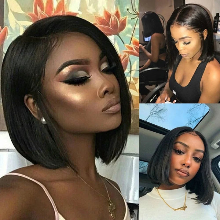 Black Wigs for Women Lace Front Wigs Human Hair Pre Plucked 8Inch Short Straight Bob Wig Image 2