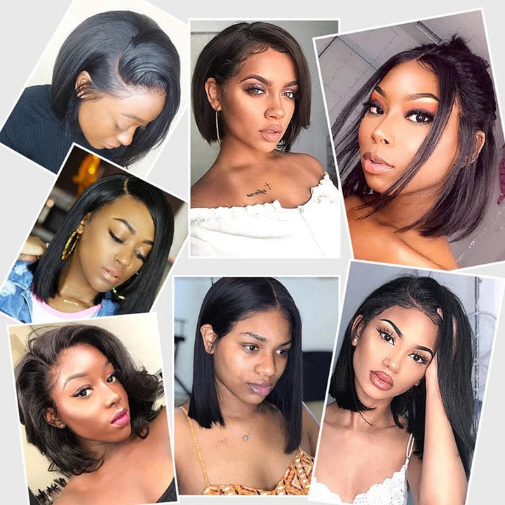 Black Wigs for Women Lace Front Wigs Human Hair Pre Plucked 8Inch Short Straight Bob Wig Image 3