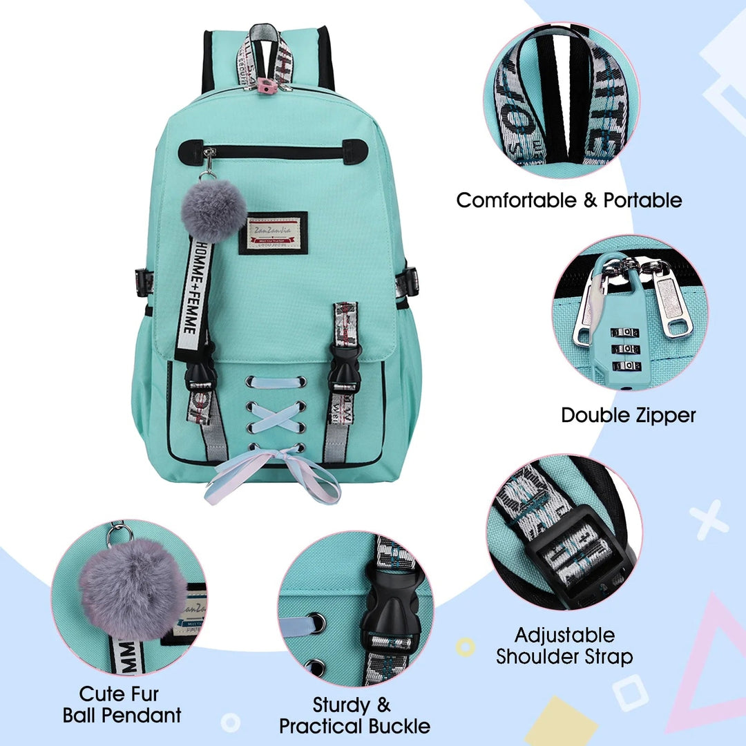 Fashion Teenage Girls Backpack Student Middle School Bag Men and Women Anti-Theft Laptop Backpack with USB Charging Port Image 2