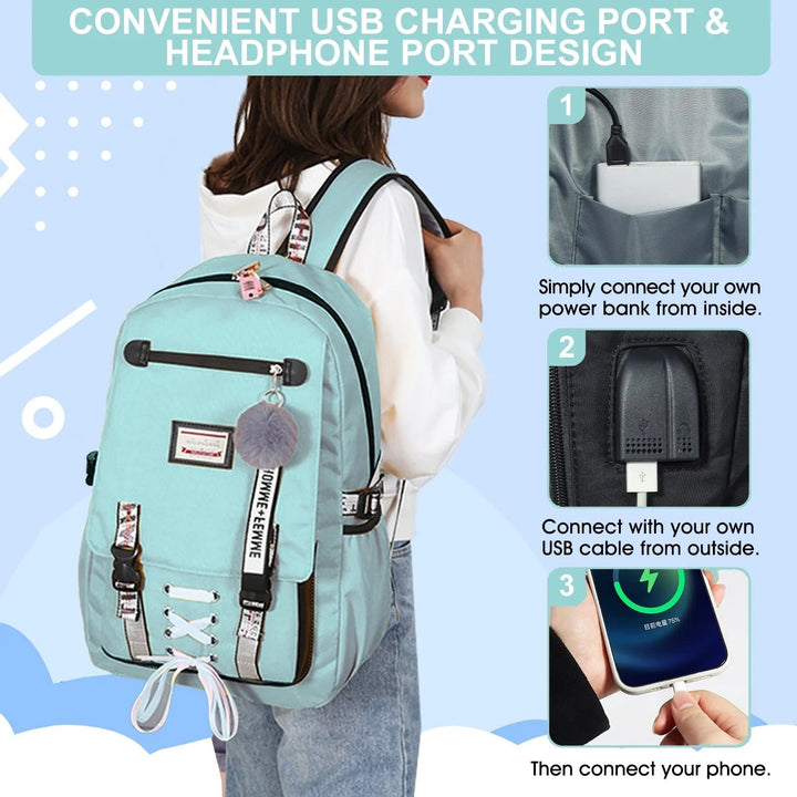 Fashion Teenage Girls Backpack Student Middle School Bag Men and Women Anti-Theft Laptop Backpack with USB Charging Port Image 4