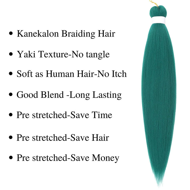 Jade Green Braiding Hair Pre Stretched Box Braid Kanekalon Braiding Hair Prestretched Human Hair 26Inch Image 4