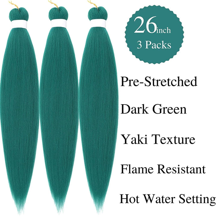 Jade Green Braiding Hair Pre Stretched Box Braid Kanekalon Braiding Hair Prestretched Human Hair 26Inch Image 4