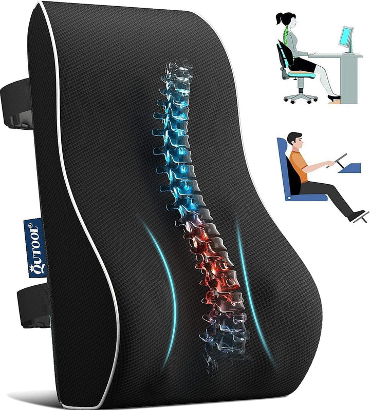 Lumbar Support Pillow for Office Chair Car Ergonomic Memory Foam Back Cushion for Pain Relief Backrests Black Image 1