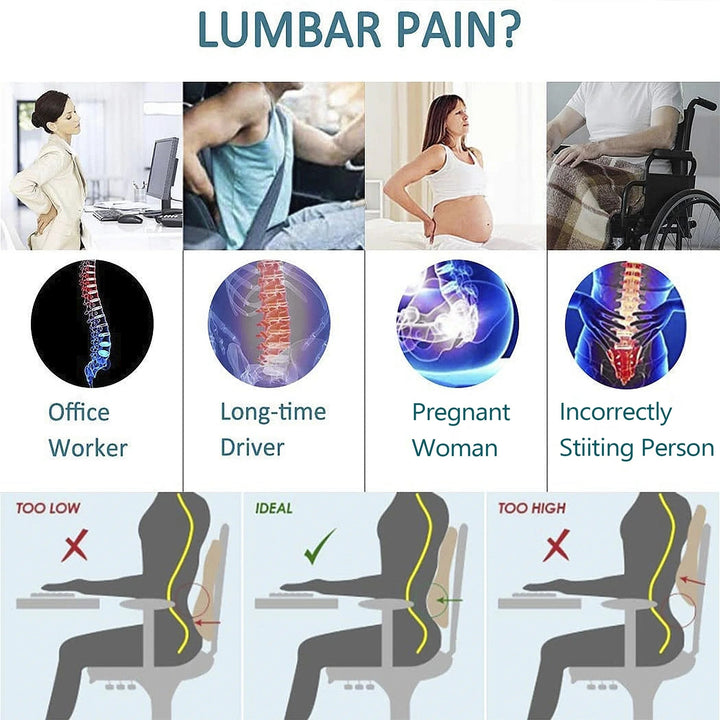 Lumbar Support Pillow for Office Chair Car Ergonomic Memory Foam Back Cushion for Pain Relief Backrests Black Image 8