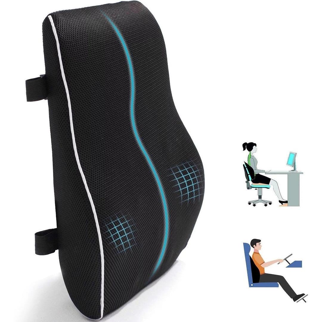 Lumbar Support Pillow for Office Chair Car Ergonomic Memory Foam Back Cushion for Pain Relief Backrests Black Image 11