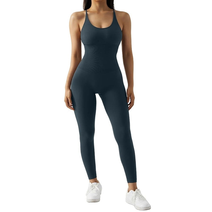 Sporty Bodycon Jumpsuit Women Sleeveless Activewear Casual Fitness Outfit Image 6