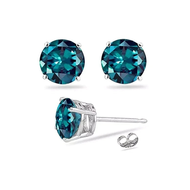 14k White Gold Created Alexandrite Round Stud Earrings 1/3 Ct Push Back Women Image 1