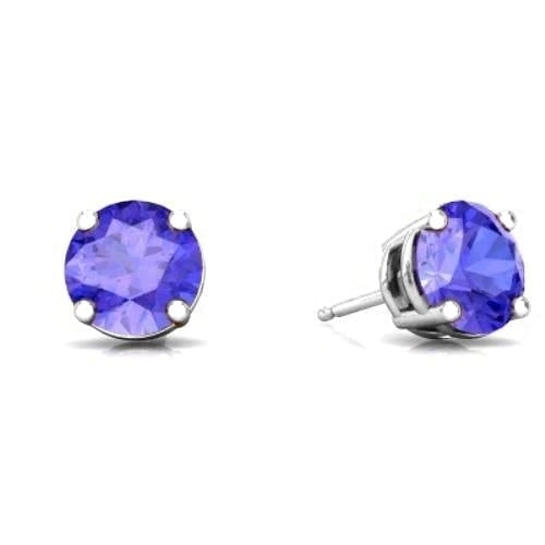 14k White Gold Created Tanzanite Round Stud Earrings 1/3 Ct For Women Image 1