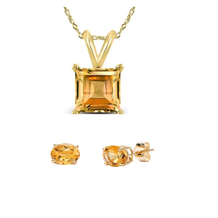 18K Yellow Gold Citrine Necklace Set 1/2ct Square 18 Inch Earrings Plated Image 1