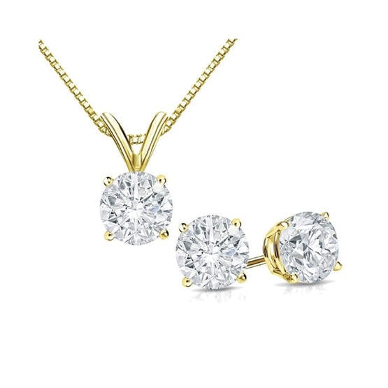 18K Yellow Gold 2ct White Sapphire Necklace Earrings Set 18 Inch Gift Boxed Image 1