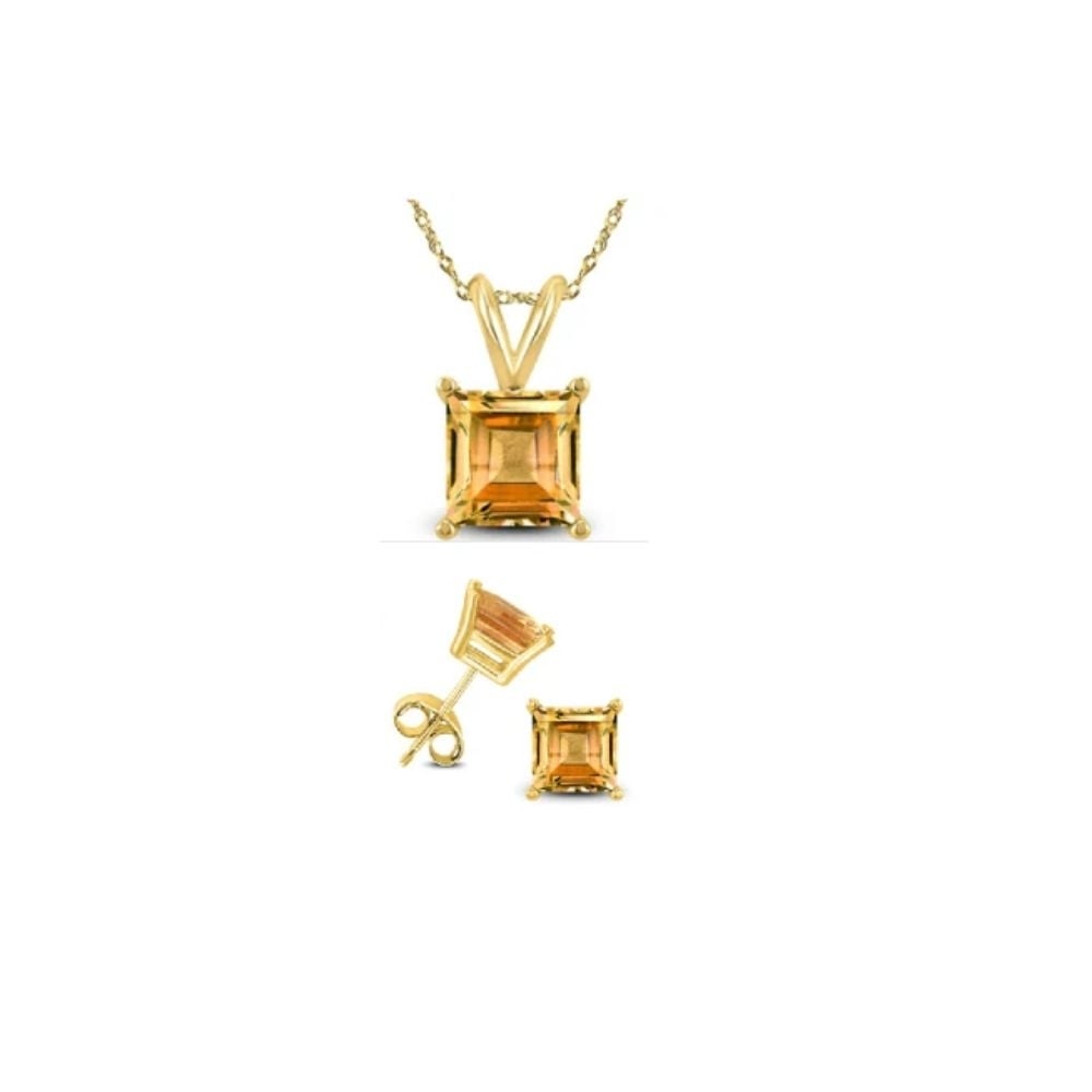 18K Yellow Gold 1/2ct Citrine Square Necklace Earrings Set 18 Inch Gift Boxed Image 1