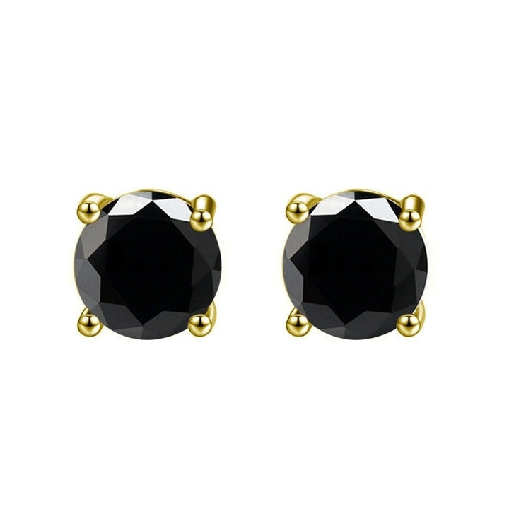 14k Yellow Gold Created Black Sapphire Stud Earrings 1/4 Ct Round for Women Image 1