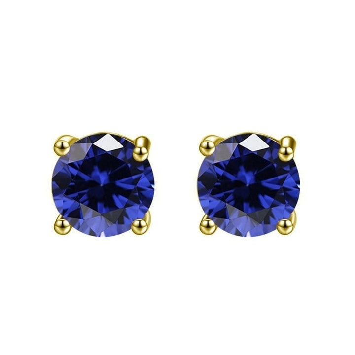 14k Yellow Gold Blue Sapphire Round Stud Earrings 1/4 Ct Push Back Women Image 1