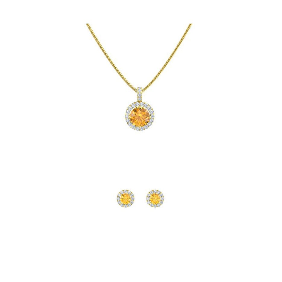 18K Yellow Gold Halo Citrine Necklace Earrings Set 4ct 18 Inch Jewelry Gift Image 1