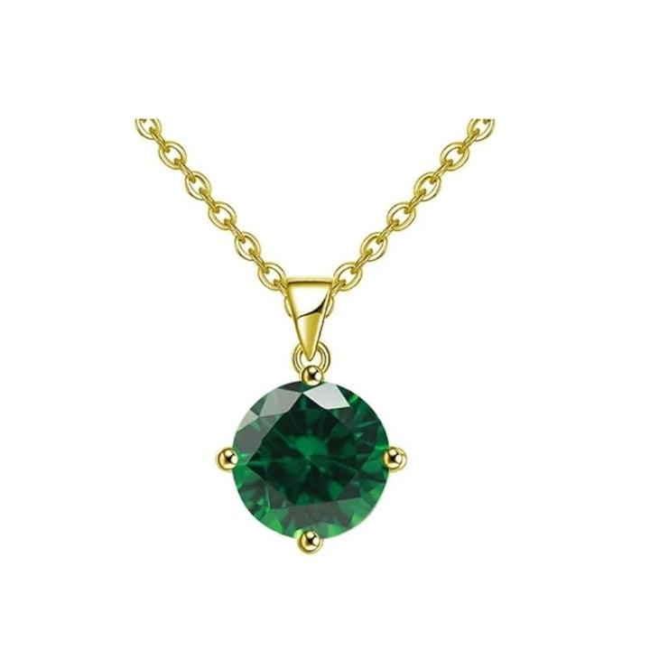 18K Yellow Gold Emerald Necklace 1ct Round Earrings Set 18 Inch Elegant Jewelry Image 2