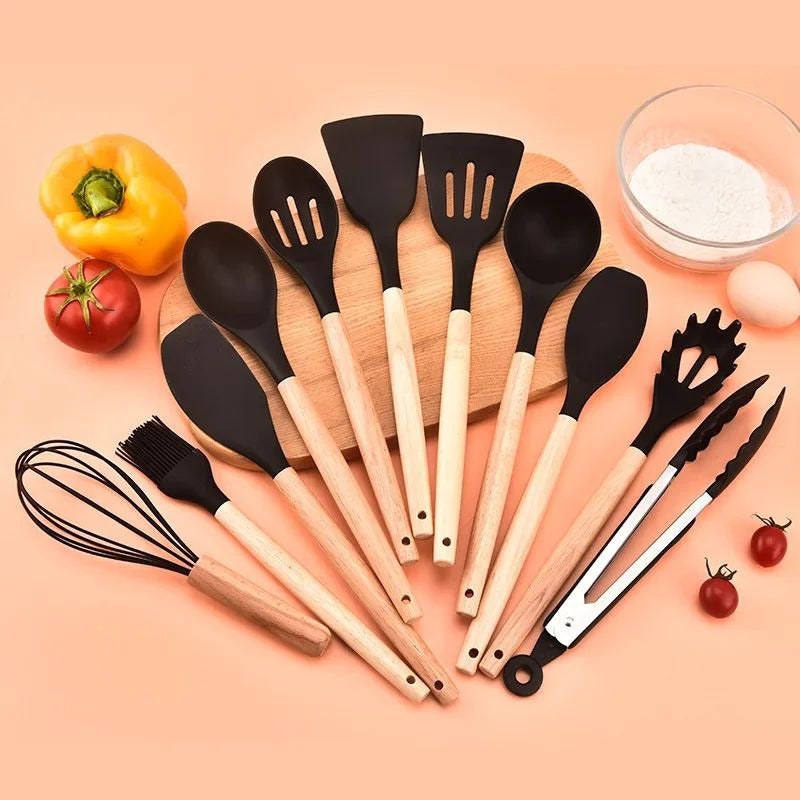 12-Piece Silicone Kitchen Utensil Set Food Grade Turner Spatula Measuring Spoons Image 4