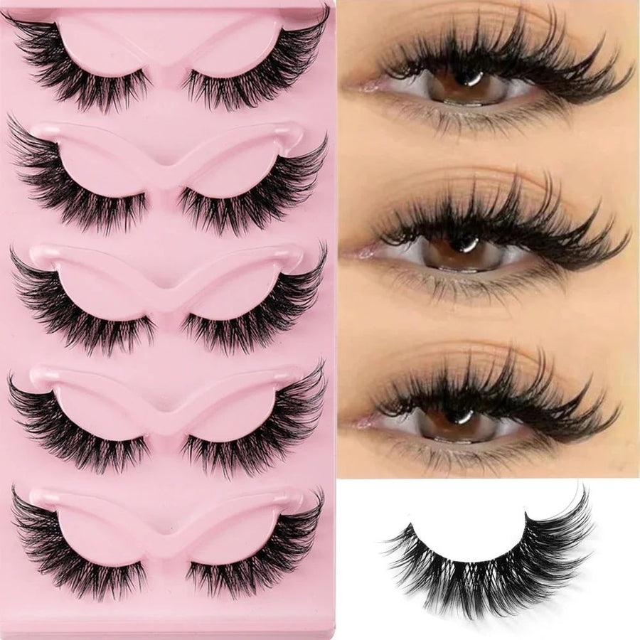 5 Pairs Cat Eye Faux Mink Lashes 0.10mm Natural Long Winged Eyelashes Makeup Image 1