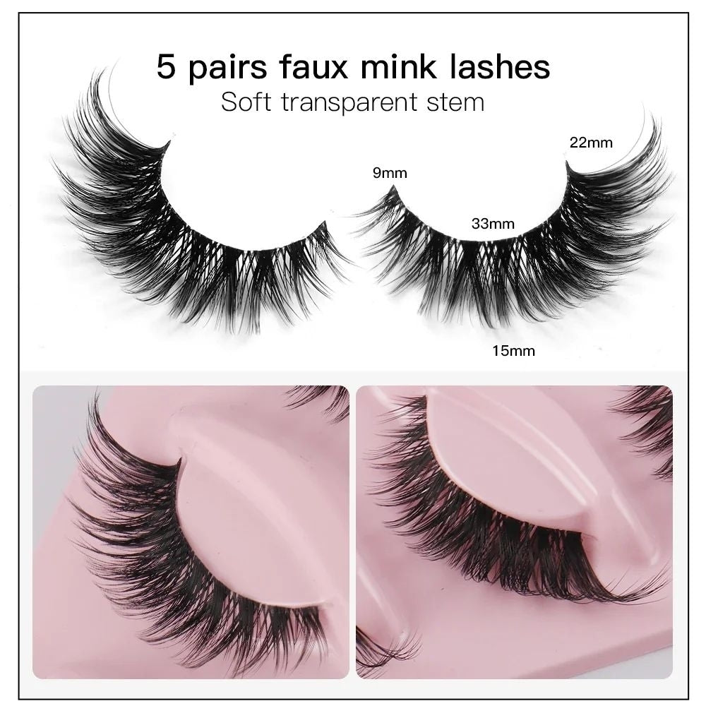 5 Pairs Cat Eye Faux Mink Lashes 0.10mm Natural Long Winged Eyelashes Makeup Image 2