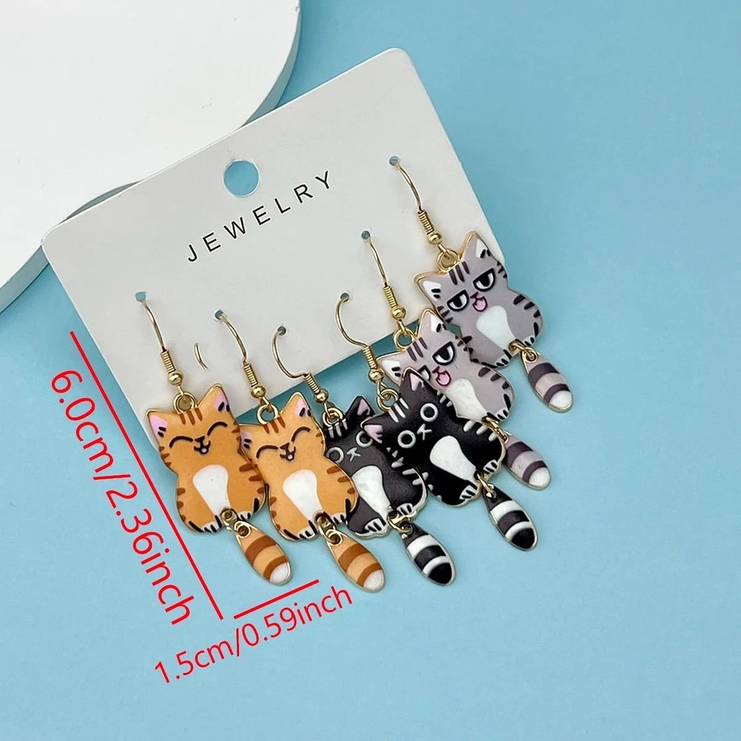 Colorful Cat Ear Earrings Dangle Jewelry Set 3 Pairs Enamel Alloy Gift for Women Image 3