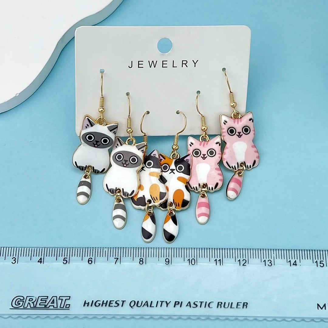 Colorful Cat Ear Earrings Dangle Jewelry Set 3 Pairs Enamel Alloy Gift for Women Image 4