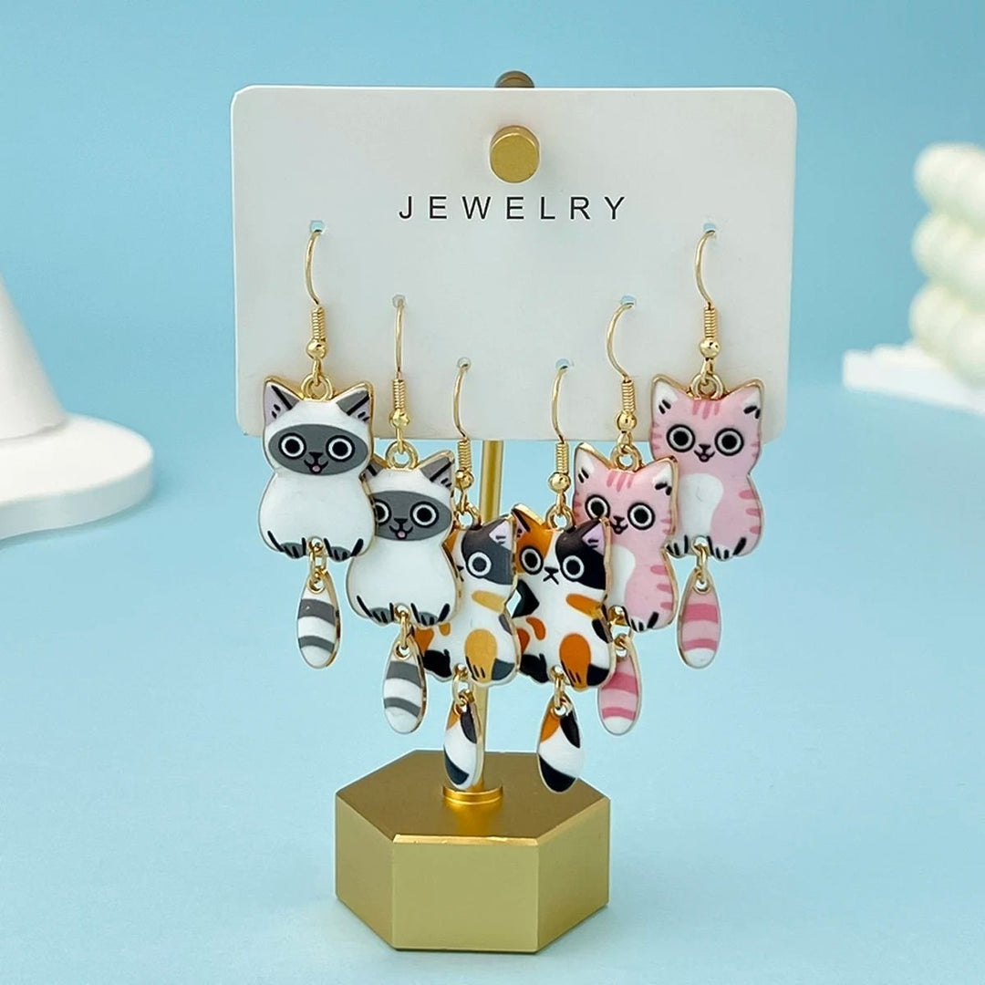 Colorful Cat Ear Earrings Dangle Jewelry Set 3 Pairs Enamel Alloy Gift for Women Image 1