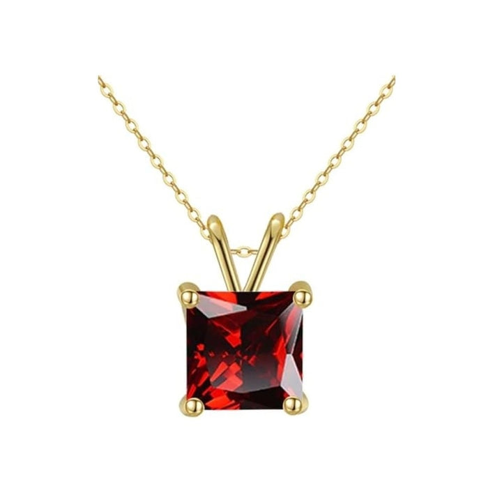 18K Yellow Gold 1ct Garnet Necklace Earrings Set 18 Inch Fashion Jewelry Image 2