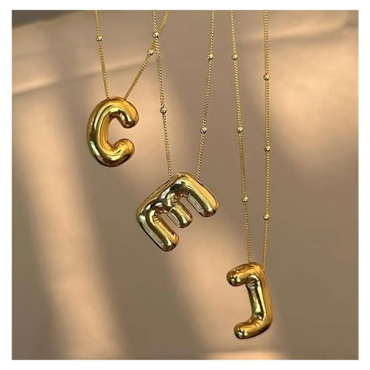 Gold Plated Stainless Steel Initial Pendant Necklace 26 Letters Chunky Design Image 7