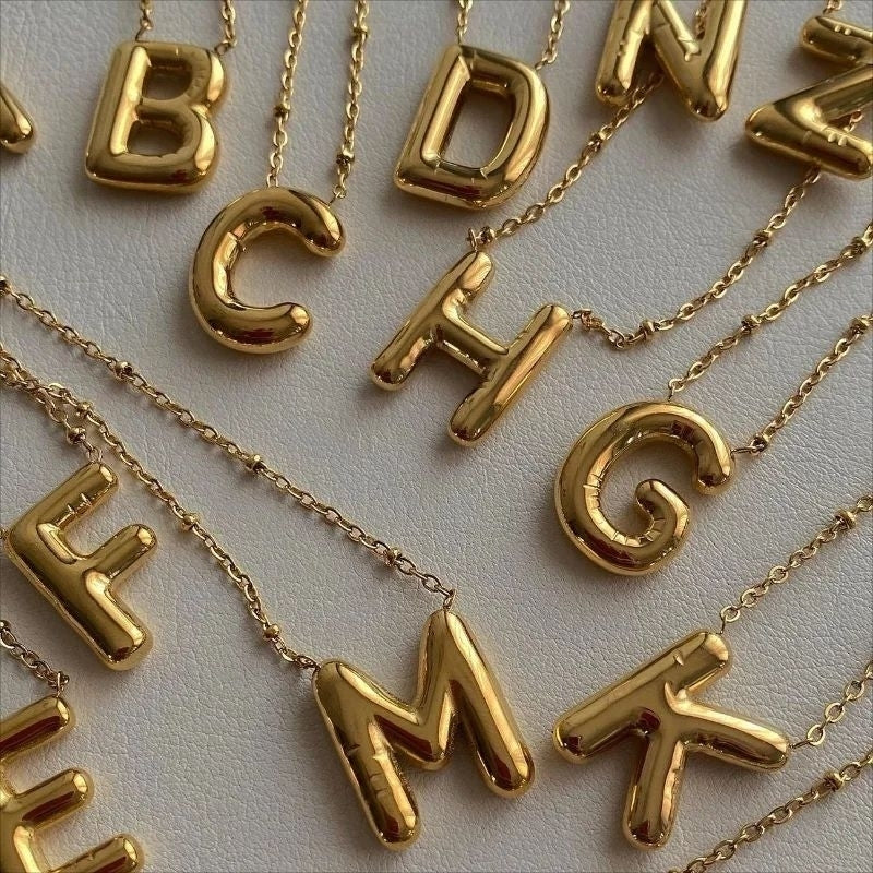 Gold Plated Stainless Steel Initial Pendant Necklace 26 Letters Chunky Design Image 2