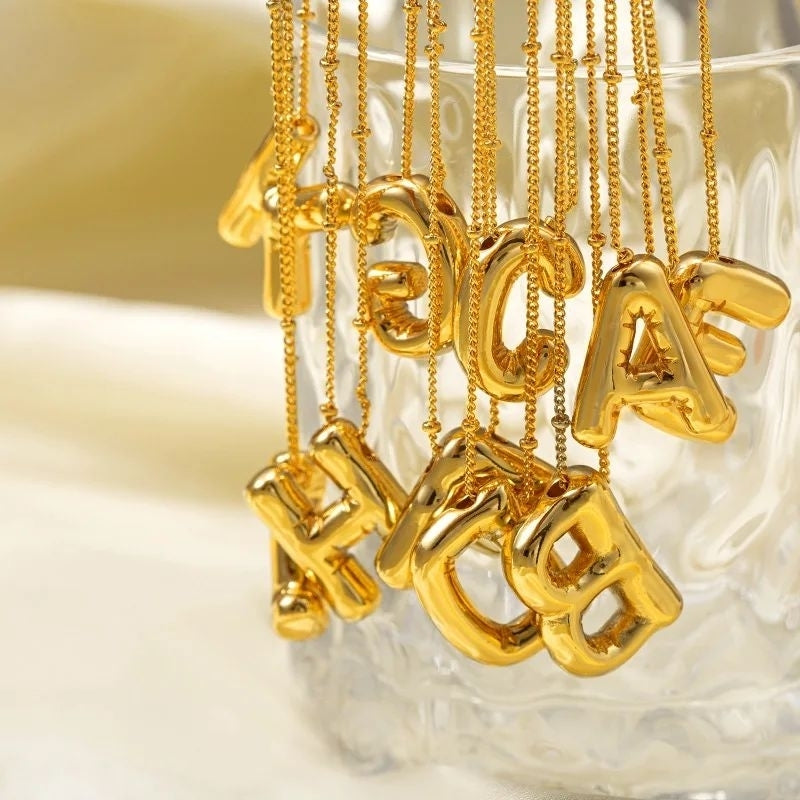 Gold Plated Stainless Steel Initial Pendant Necklace 26 Letters Chunky Design Image 1