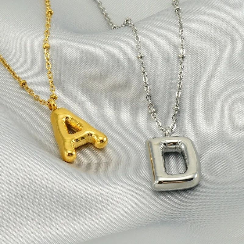 Gold Plated Stainless Steel Initial Pendant Necklace 26 Letters Chunky Design Image 10