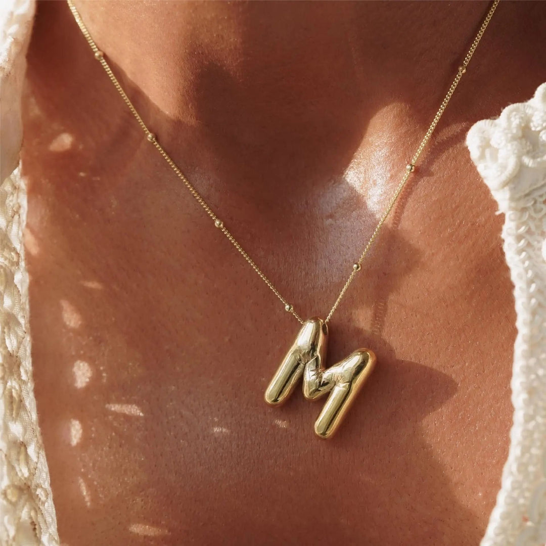 Gold Plated Stainless Steel Initial Pendant Necklace 26 Letters Chunky Design Image 1