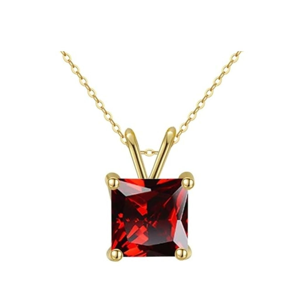 18K Gold Ruby Square Necklace Earrings Set 4ct 18 Inch Gift Boxed Fashion Jewelry Image 2