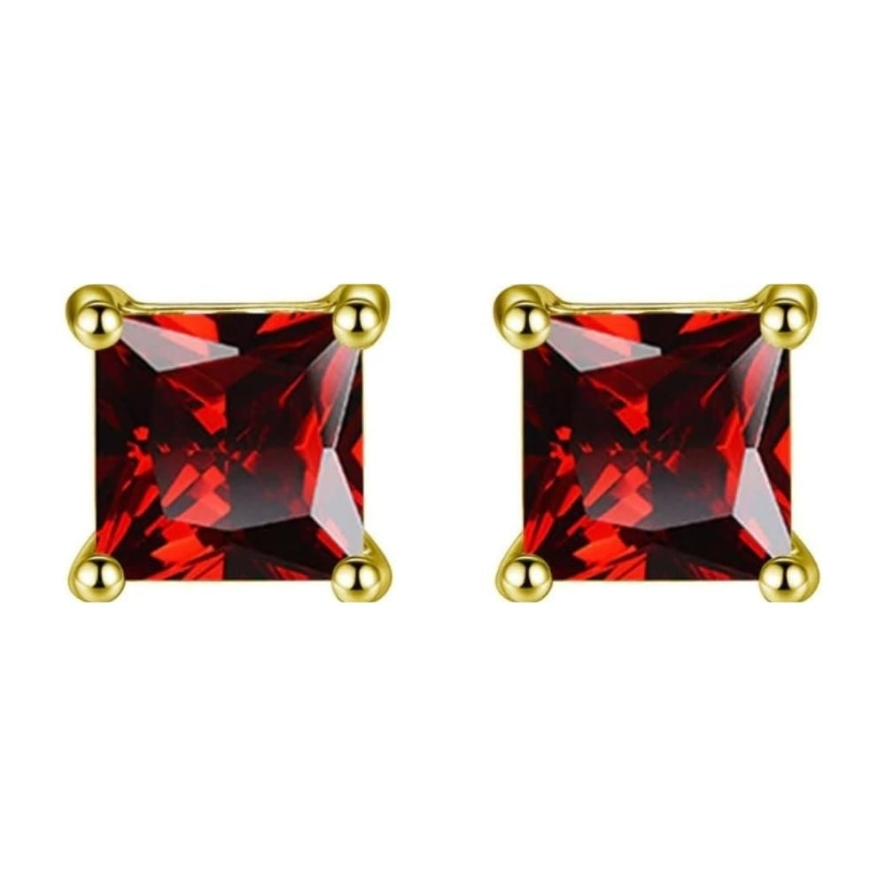 18K Gold Ruby Square Necklace Earrings Set 4ct 18 Inch Gift Boxed Fashion Jewelry Image 3