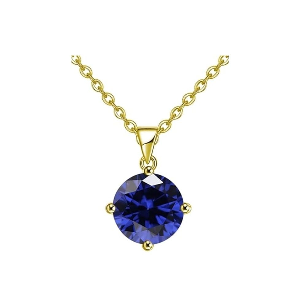 18K Yellow Gold 3ct Blue Sapphire Necklace and Square Earrings Set 18 Inch Image 2