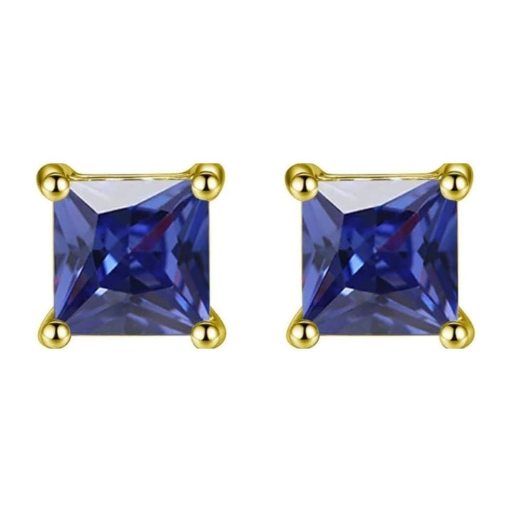 18K Yellow Gold 3ct Blue Sapphire Necklace and Square Earrings Set 18 Inch Image 3