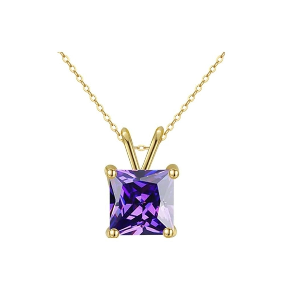 18K Yellow Gold 2ct Amethyst Square Necklace Earrings Set 18 Inch Gift Boxed Image 2