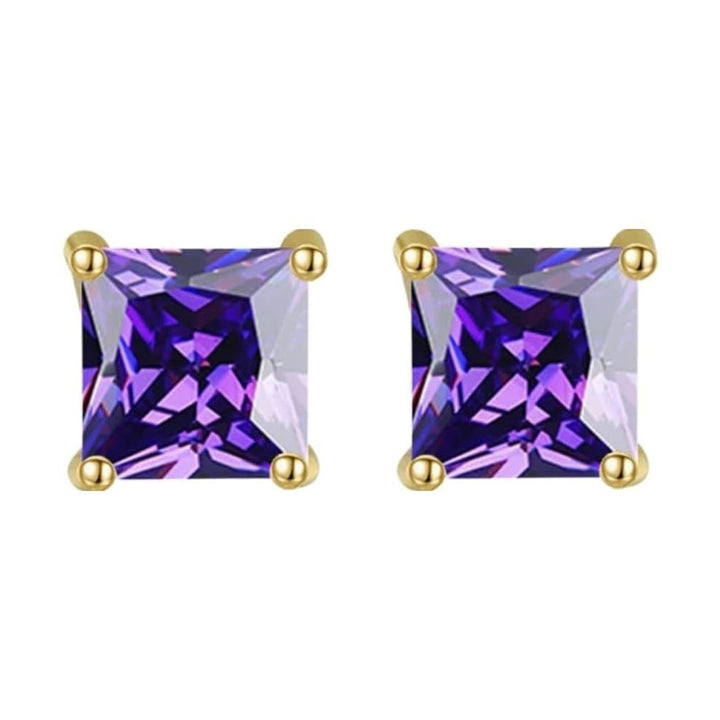 18K Yellow Gold 2ct Amethyst Square Necklace Earrings Set 18 Inch Gift Boxed Image 3