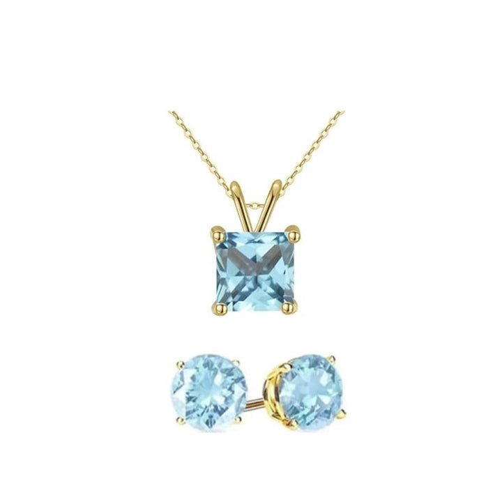 18K Yellow Gold 2ct Aquamarine Necklace and Earrings Set French Design 18 Inch Image 1