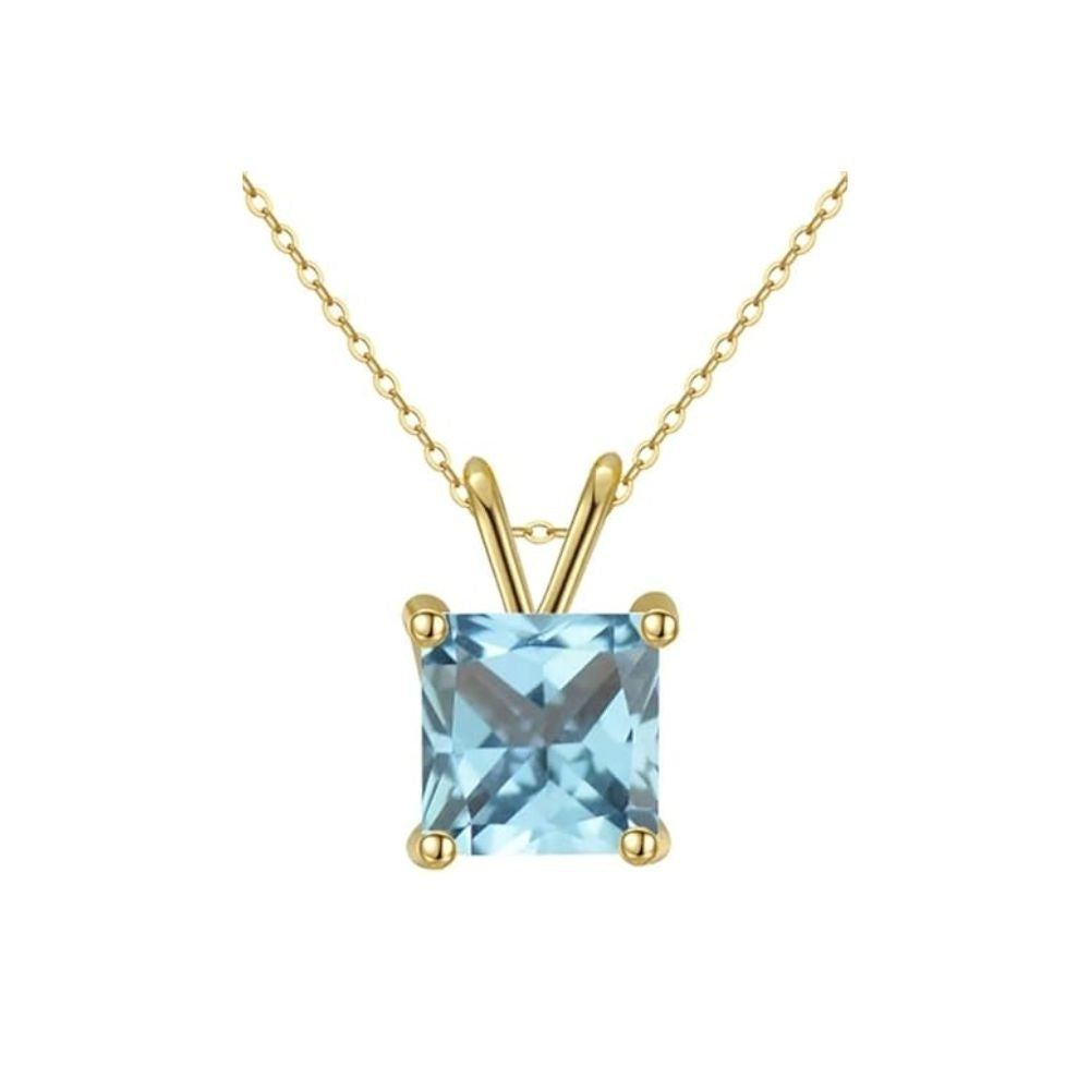 18K Yellow Gold 2ct Aquamarine Necklace and Earrings Set French Design 18 Inch Image 2