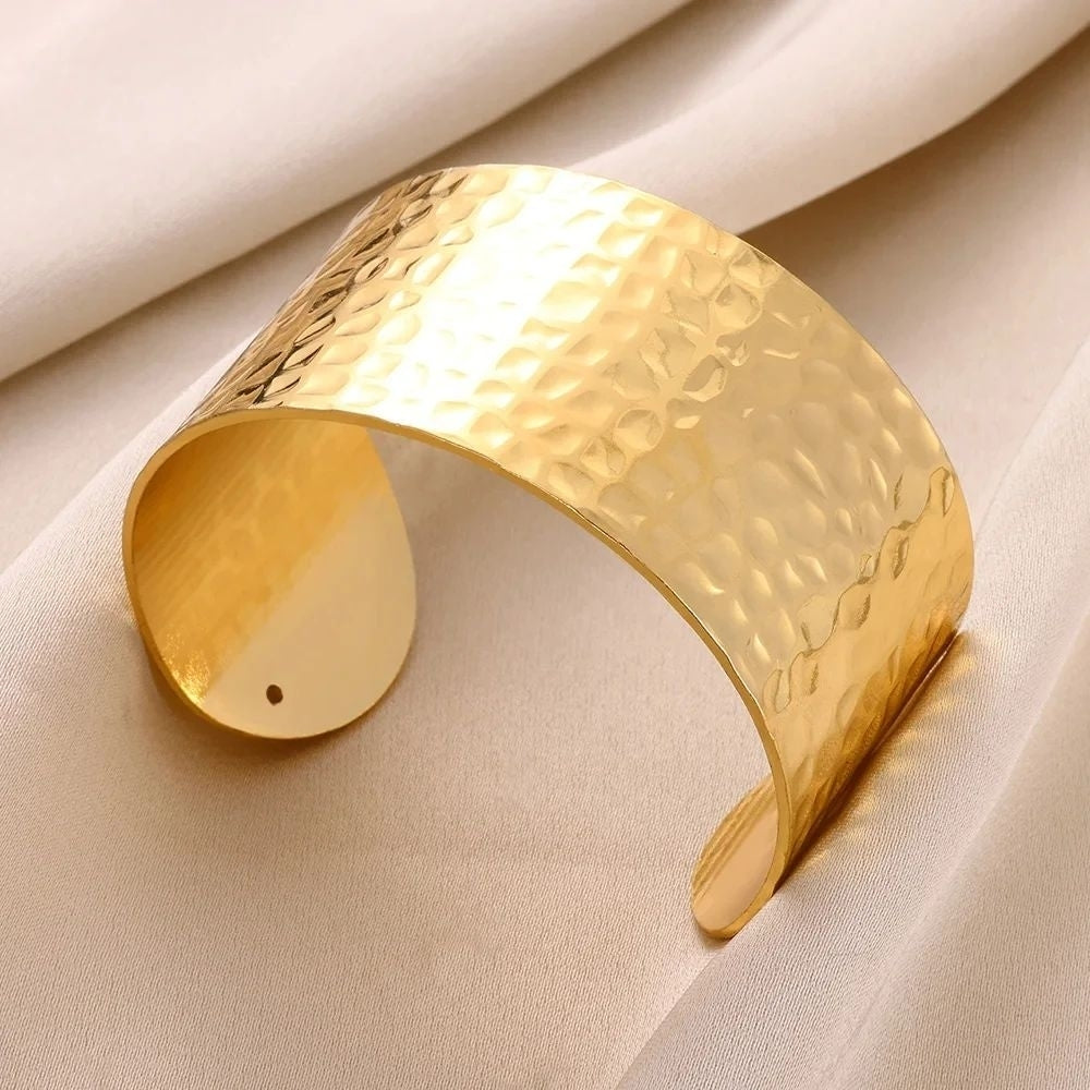 Classic Bump Pattern Cuff Bracelet Gold Stainless Steel Bangle for Women Gift Image 6