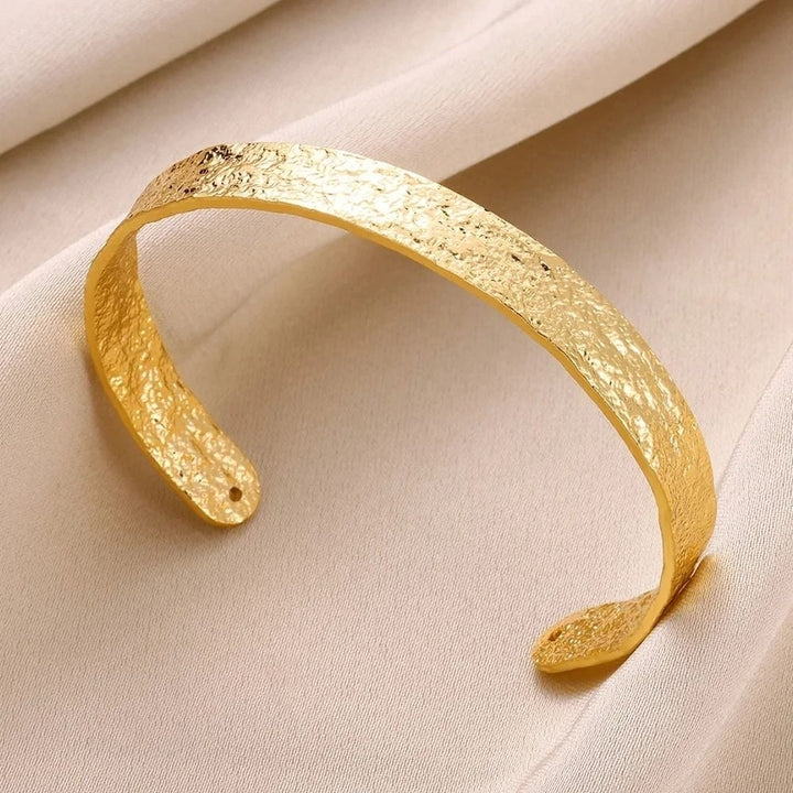 Classic Bump Pattern Cuff Bracelet Gold Stainless Steel Bangle for Women Gift Image 7