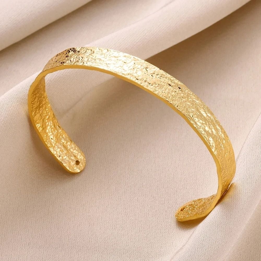 Classic Bump Pattern Cuff Bracelet Gold Stainless Steel Bangle for Women Gift Image 1