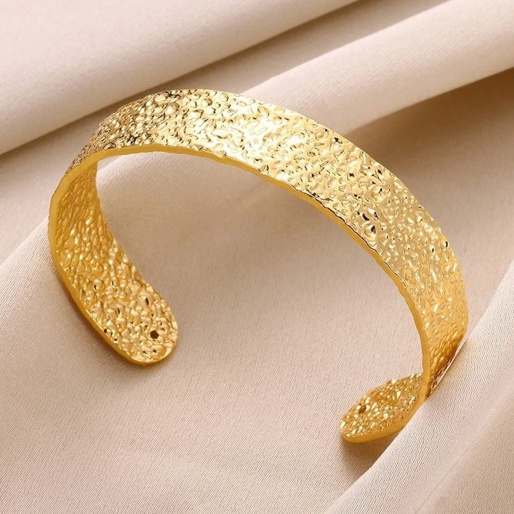 Classic Bump Pattern Cuff Bracelet Gold Stainless Steel Bangle for Women Gift Image 8